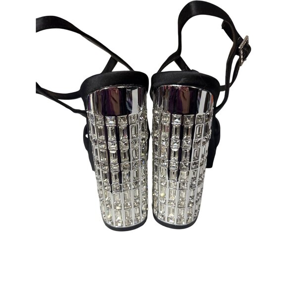 Dune Size 9 Black Satin Rhinestone Block Heel Platform Sandals With Adjustable S - Picture 4 of 7